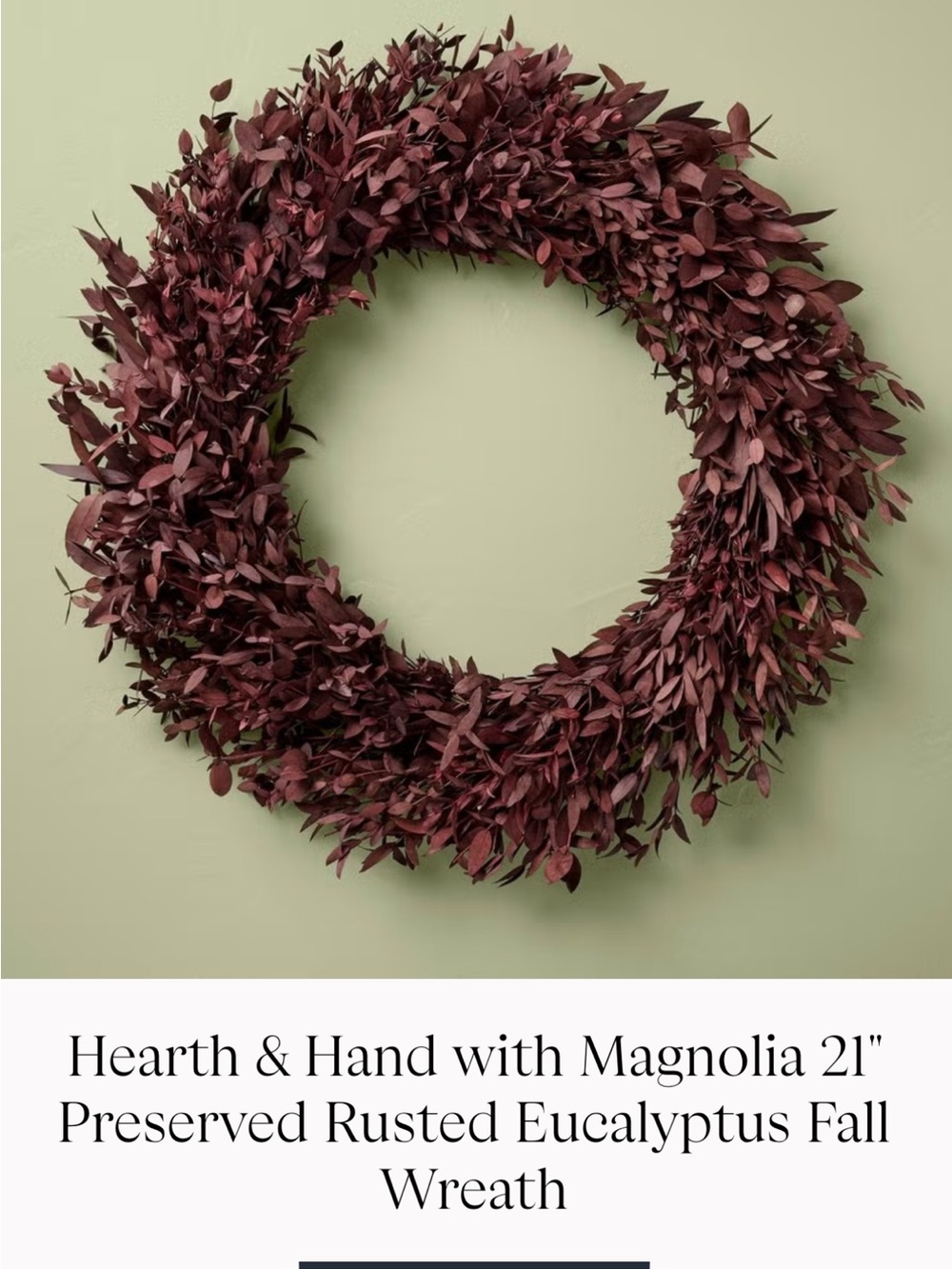 NWT Hearth & Hand with Magnolia 21" Preserved Rusted Eucalyptus Fall Wreath